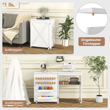 Foldable Sewing & Craft Table with Storage, White