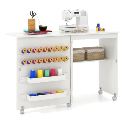 Foldable Sewing & Craft Table with Storage, White