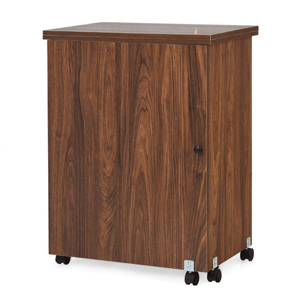 Foldable Sewing Table with Wheels and Storage, Brown