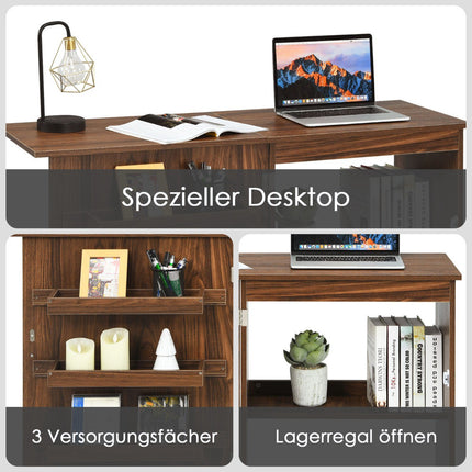Foldable Sewing Table with Wheels and Storage, Brown