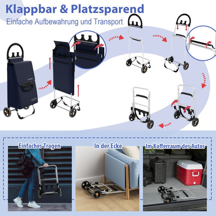 Faltbarer Einkaufstrolley, 70L Abnehmbare Tasche, Aluminium