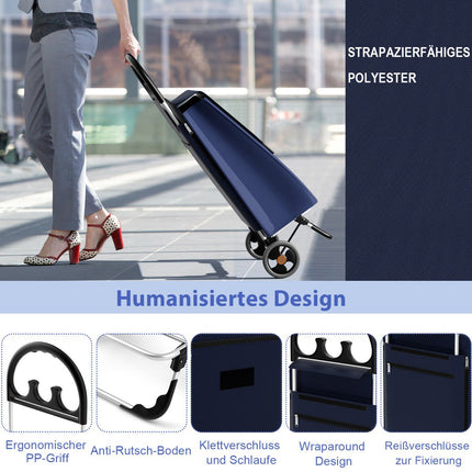 Faltbarer Einkaufstrolley, 70L Abnehmbare Tasche, Aluminium
