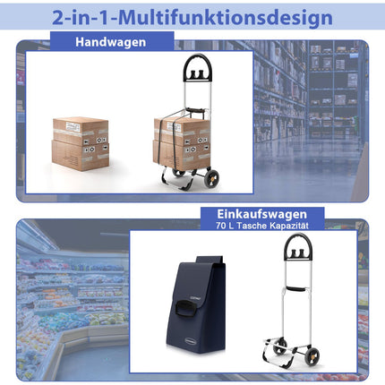 Faltbarer Einkaufstrolley, 70L Abnehmbare Tasche, Aluminium