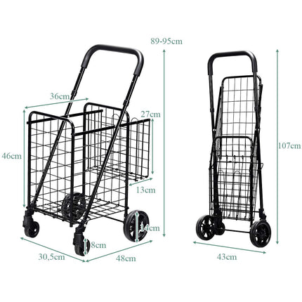 Foldable Shopping Cart with Dual Basket and Adjustable Handle
