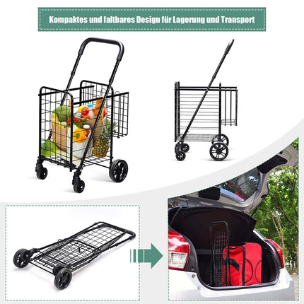 Foldable Shopping Cart with Dual Basket and Adjustable Handle