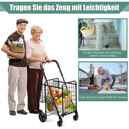 Foldable Shopping Cart with Dual Basket and Adjustable Handle