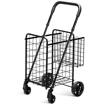 Foldable Shopping Cart with Dual Basket and Adjustable Handle