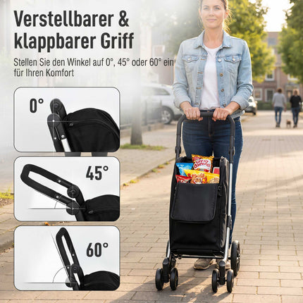 Foldable Shopping Trolley, 46L Bag with Cooler, Black
