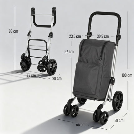 Foldable Shopping Trolley with Cooler Bag, 46L, Dark Grey