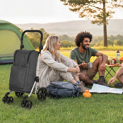 Foldable Shopping Trolley with Cooler Bag, 46L, Dark Grey