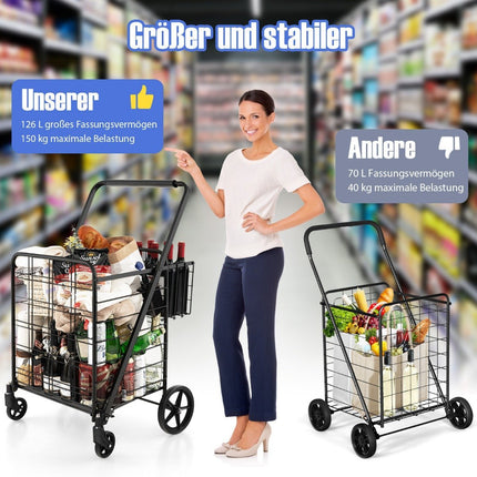 Foldable Shopping Trolley with Removable Oxford Bag, Black