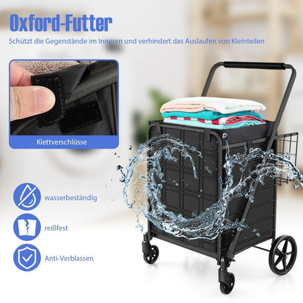 Foldable Shopping Trolley with Removable Oxford Bag, Black