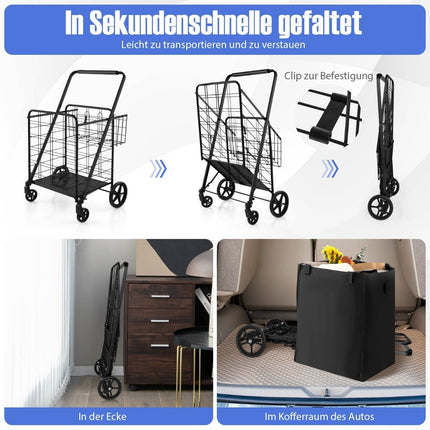 Foldable Shopping Trolley with Removable Oxford Bag, Black