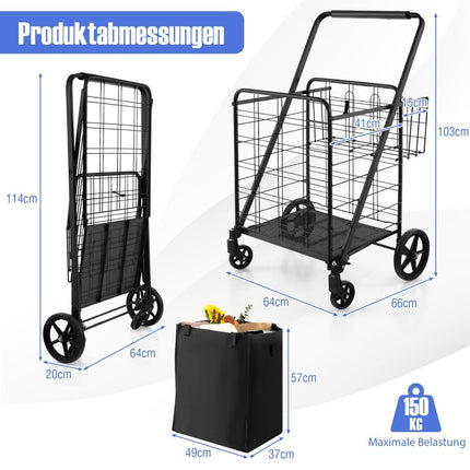 Foldable Shopping Trolley with Removable Oxford Bag, Black