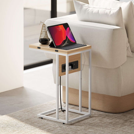 Foldable Side Table with USB Charging Ports, Metal, 39x29x57 cm