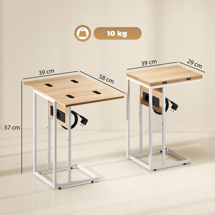 Foldable Side Table with USB Charging Ports, Metal, 39x29x57 cm