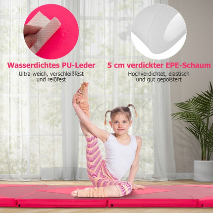 Faltbare Weichbodenmatte Tragbare Gymnastikmatte Yogamatte 240 x 117 x 5 cm Rosa