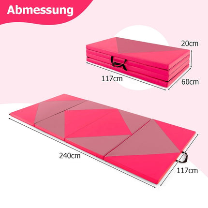 Faltbare Weichbodenmatte Tragbare Gymnastikmatte Yogamatte 240 x 117 x 5 cm Rosa