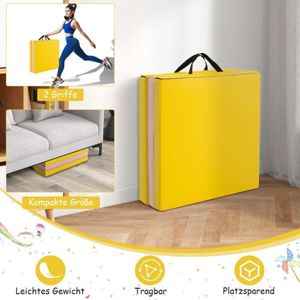 Skládací měkká podložka na zem se 2 držadly, protiskluzová gymnastická žíněnka 180 x 60 x 5 cm růžová + žlutá