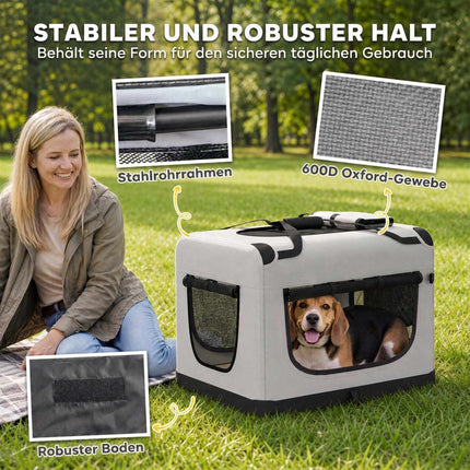 Foldable Soft-Sided Pet Carrier for Dogs Up To 15 kg, Cushion, Bowl, Light Grey