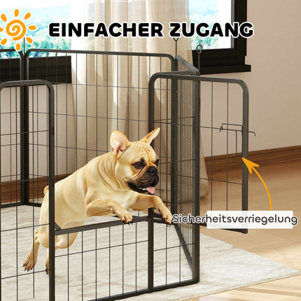 Zusammenklappbares Haustierlaufgitter aus Stahl, 6 Elemente, Grau