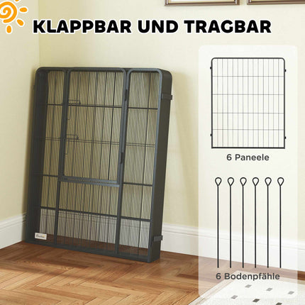 Faltbares Haustiergehege aus Stahl, 6 Paneele, Grau