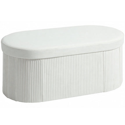 Foldable Storage Bench with Velvet Look, Cream, 76x38x35 cm