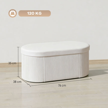Foldable Storage Bench with Velvet Look, Cream, 76x38x35 cm