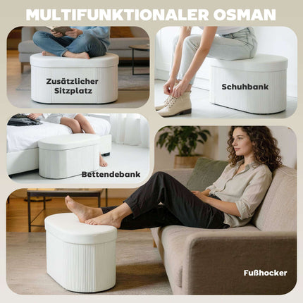 Foldable Storage Bench with Velvet Look, Cream, 76x38x35 cm