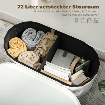 Foldable Storage Bench with Velvet Look, Cream, 76x38x35 cm