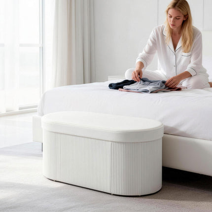 Foldable Storage Bench with Velvet Look, Cream, 76x38x35 cm