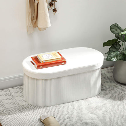 Foldable Storage Bench with Velvet Look, Cream, 76x38x35 cm