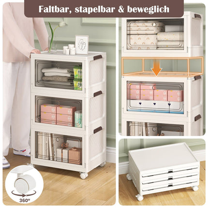 Faltbares Aufbewahrungsbox-Set mit Deckel, 3er-Pack, 105 l, Weiß
