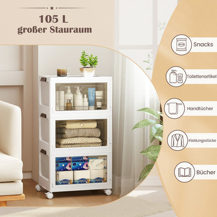 Faltbares Aufbewahrungsbox-Set mit Deckel, 3er-Pack, 105 l, Weiß