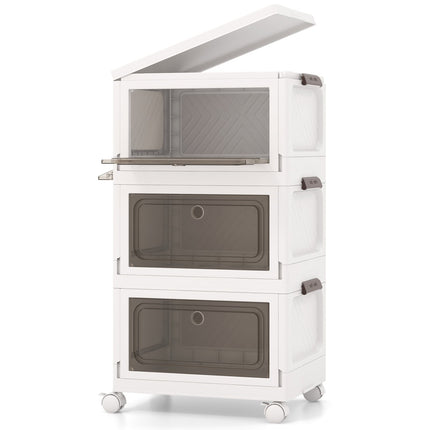 Foldable Storage Boxes with Lids, 3-Pack, 75L, White