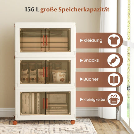 Foldable Storage Box with Lid, Wheels, 156L Capacity
