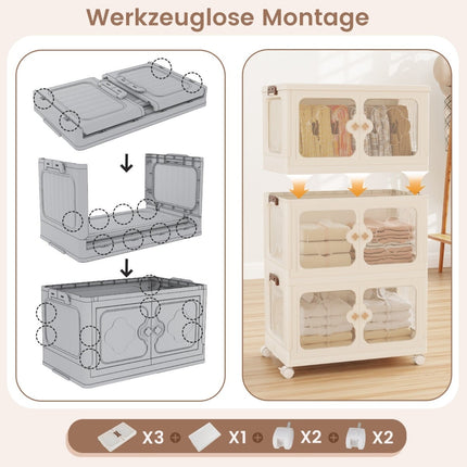 Foldable Storage Box with Lid, Wheels, 159L Capacity