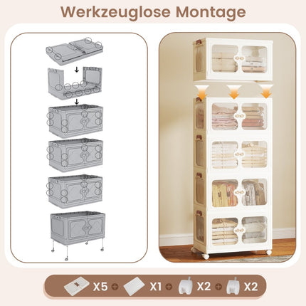 Foldable Storage Box with Lid, Wheels, 265L Capacity