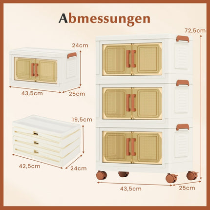 Foldable Storage Box with Wheels, Transparent Doors, 57L