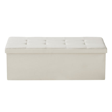 Foldable Storage Ottoman Bench, Linen, Side Pockets, 660 lb