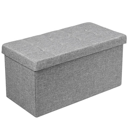 Foldable Storage Ottoman Bench with Padded Seat, Light Grey