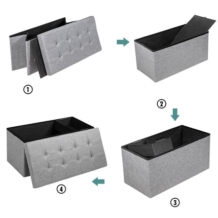 Foldable Storage Ottoman Bench with Padded Seat, Light Grey