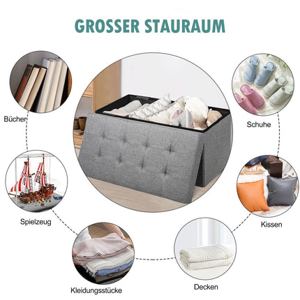 Foldable Storage Ottoman Bench with Padded Seat, Light Grey