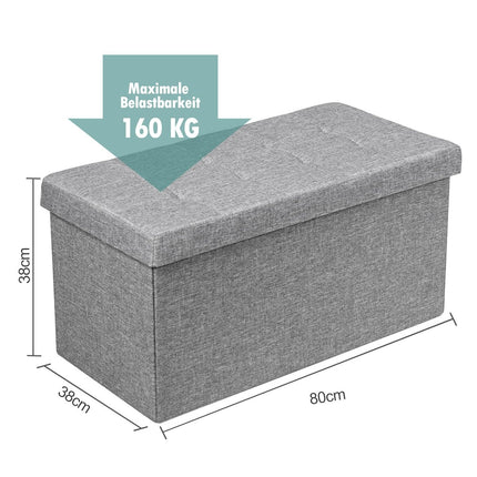 Foldable Storage Ottoman Bench with Padded Seat, Light Grey