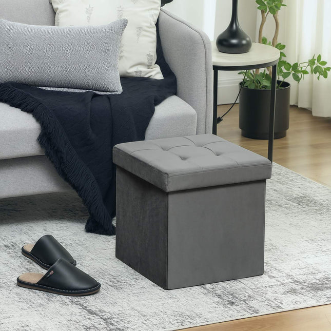 Klappbarer Aufbewahrungshocker mit Schaumstoff, MDF, Grau, 37,6L