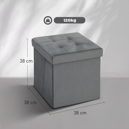 Skládací úložný taburet s pěnou, MDF, šedá, 37.6L