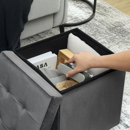 Skládací úložný taburet s pěnou, MDF, šedá, 37.6L