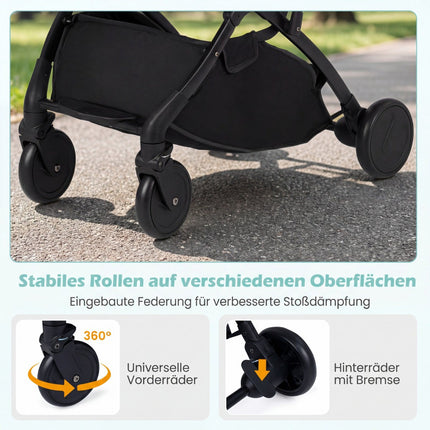 Faltbarer Kinderwagen mit Regenschutz, verstellbarer Rückenlehne und Fußstütze, Grau