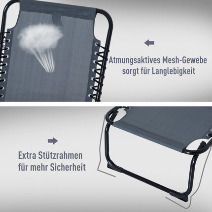 Verstellbare klappbare Sonnenliege, Stahlnetz, dunkelgrau