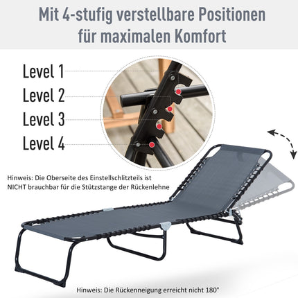 Verstellbare klappbare Sonnenliege, Stahlnetz, dunkelgrau